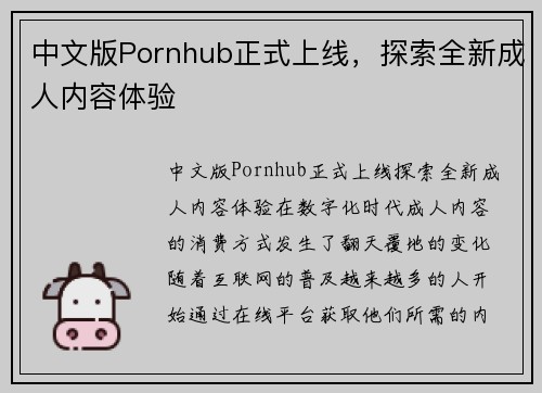 中文版Pornhub正式上线，探索全新成人内容体验